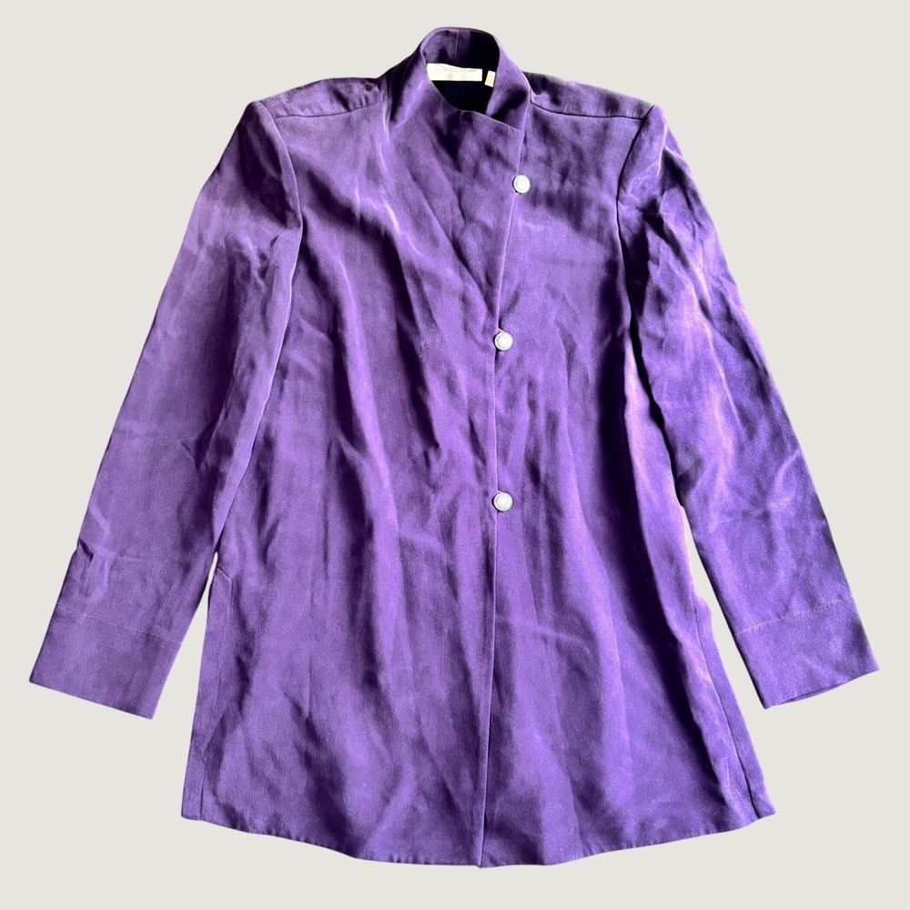 Dana Buchman Vtg Tunic Blouse M Purple 100% Silk Asymmetrical Chic Cocktail Lux